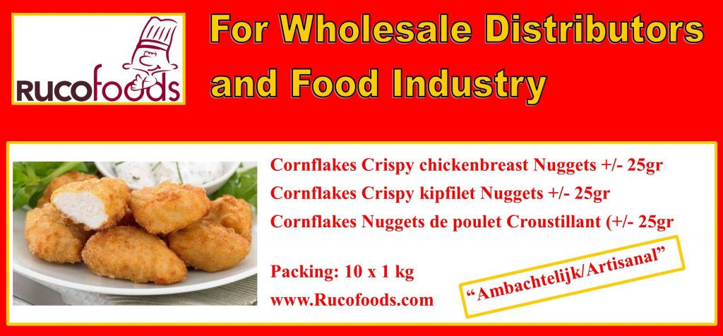 Cornflakes crispy chicken breast Nuggets / Cornflakes crispy kipfilet nuggets / cornflakes Nuggets de poulet croustillant +/- 25gr